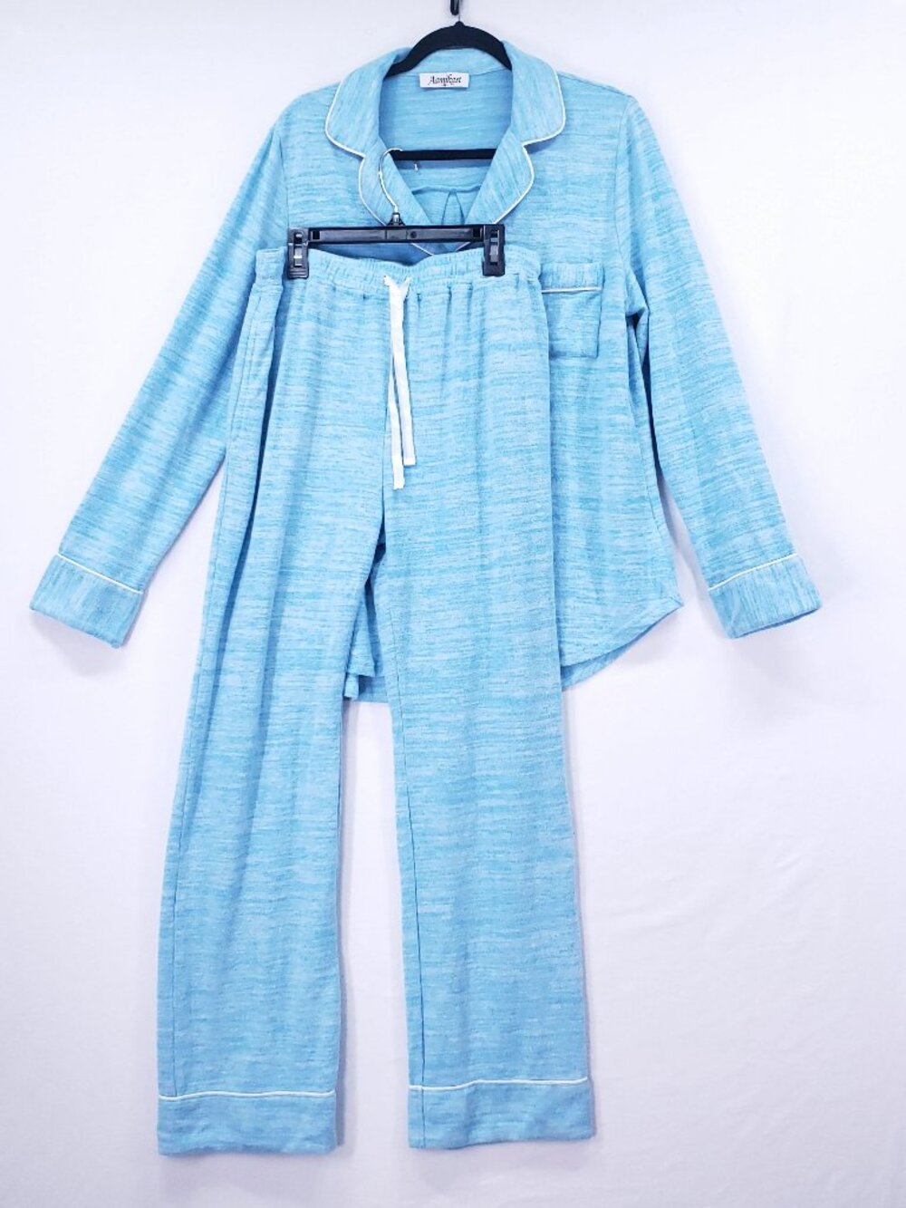 Aamikast Soft Pajamas Set Top and Pants Sleepwear Loungewear Blue Size M